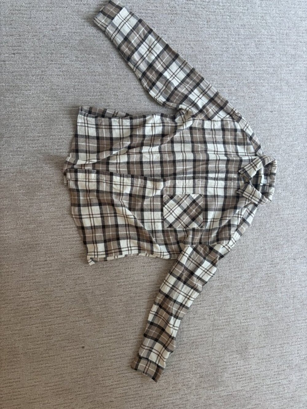 Men's Cream and Brown Plaid Flannel Shirt XL